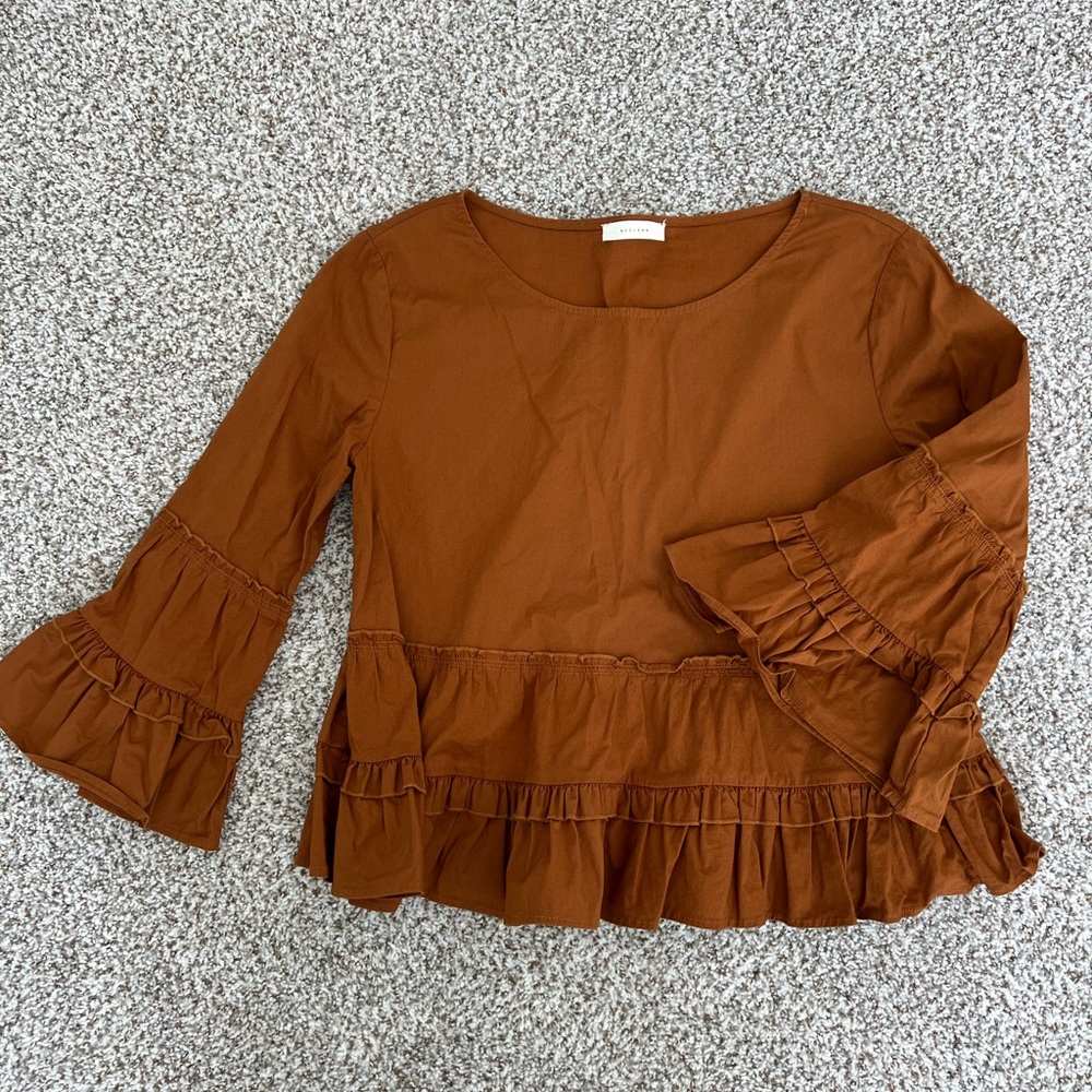 all:row Dark Mustard Blouse with Ruffle Sleeves